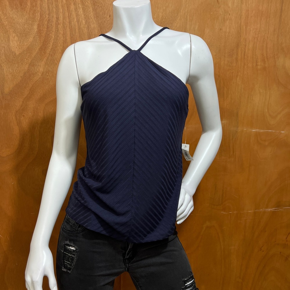 Daily Ritual Women's Navy Wide Rib Cropped T-strap Cami Top Size Large NEW